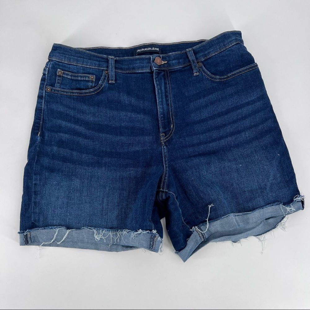 Calvin Klein hi rise frayed cut off denim jean shorts size 12
